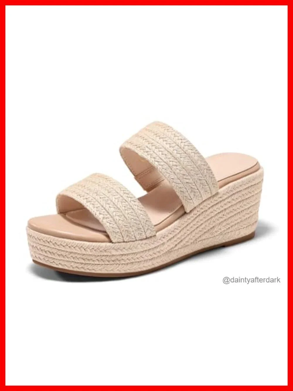 Womens Platform Wedge Sandals Espadrille Raffia Heeled Slides Open Toe Two Band